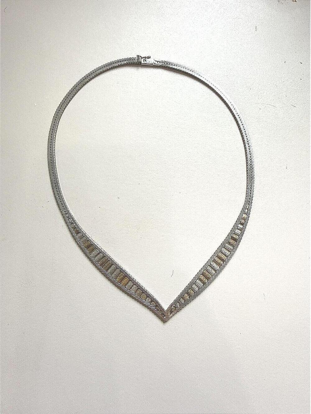Vintage Sterling Silver 925 Italy Vermeil Tri Color V Front Necklace